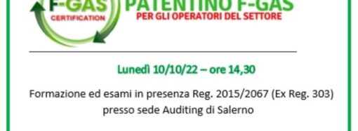 Esami patentino FGAS a Salerno 10 ottobre 2022
