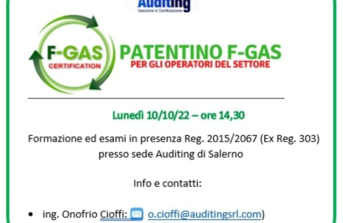 Esami patentino FGAS a Salerno 10 ottobre 2022